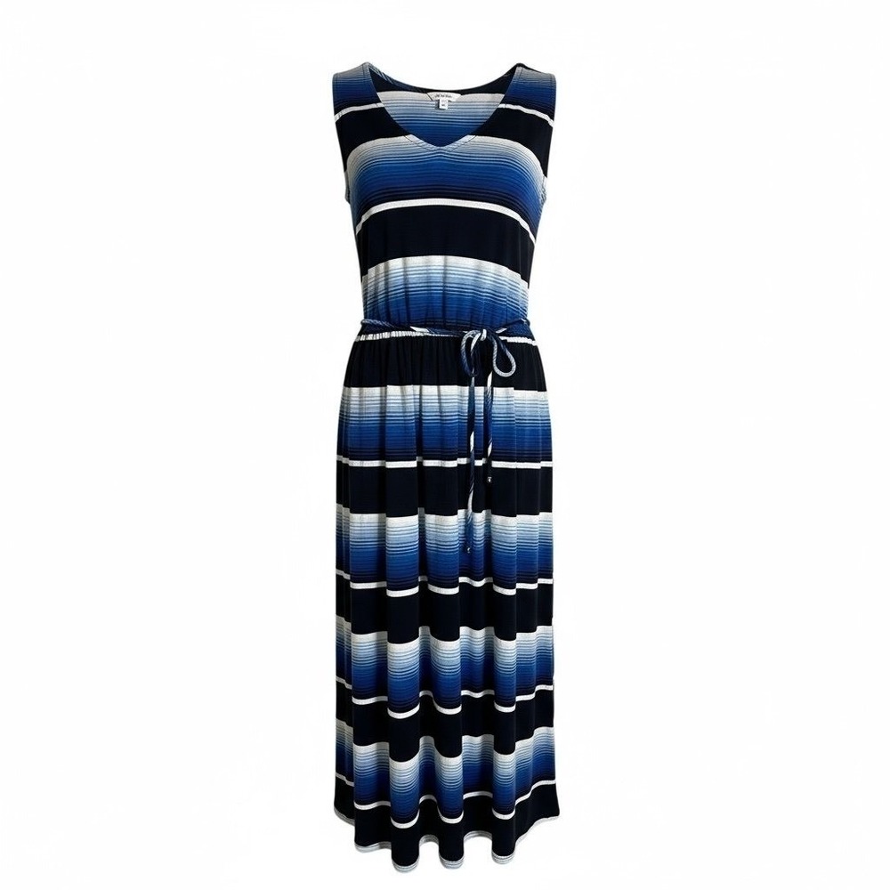 Merona Women's Blue Striped Sleeveless Maxi Dress with Tie Belt - XL